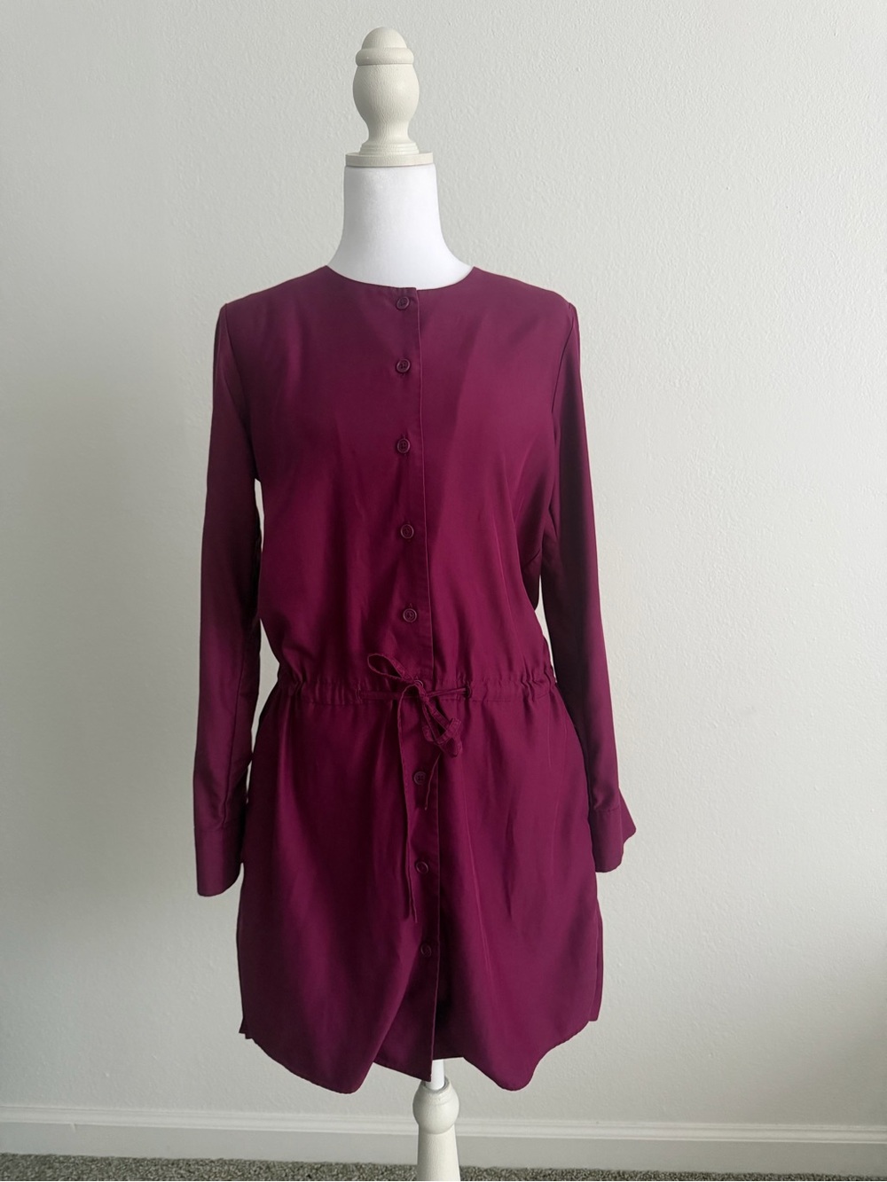 Uniqlo Long-Sleeve Button-Front Dress in Burgundy